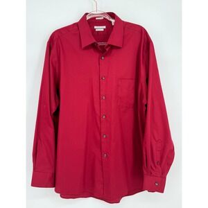 Van Heusen Mens Regular Fit Lux Sateen Dress Shirt Red Long Sleeve Sz 17.5 34/35